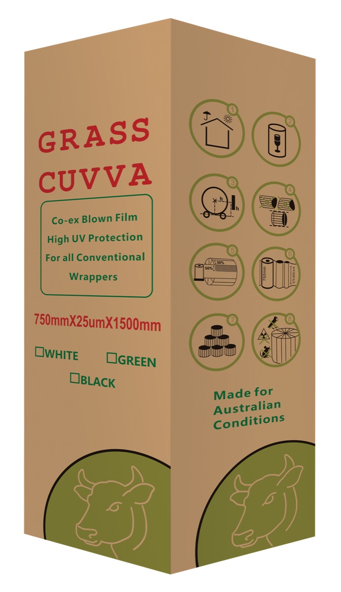 White bales wrapped with silage film stored outdoors